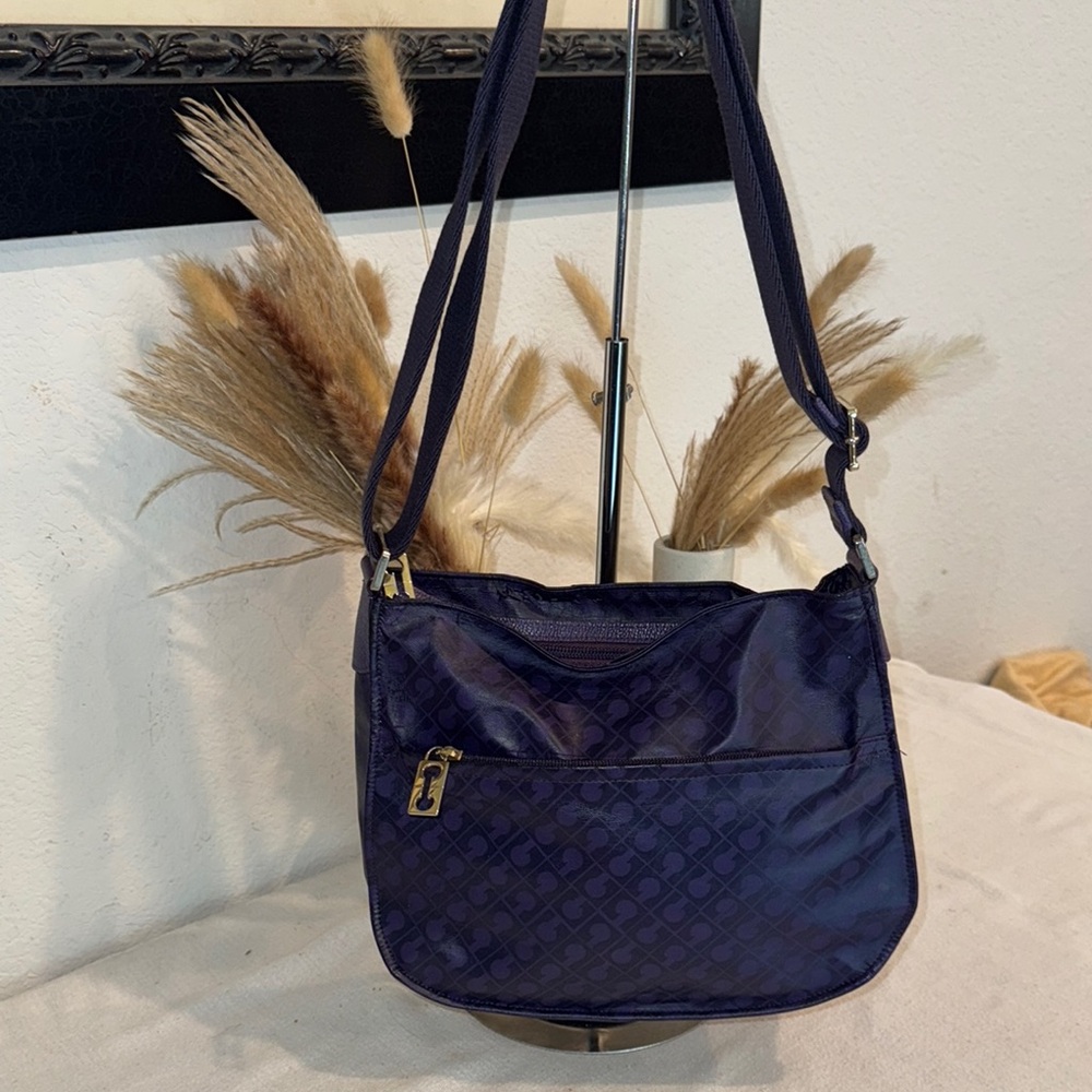 Elegant Gherardini Italy Genuine Leather PVC Crossbody Bag Purple Shoulder Bag - Picture 3 of 9